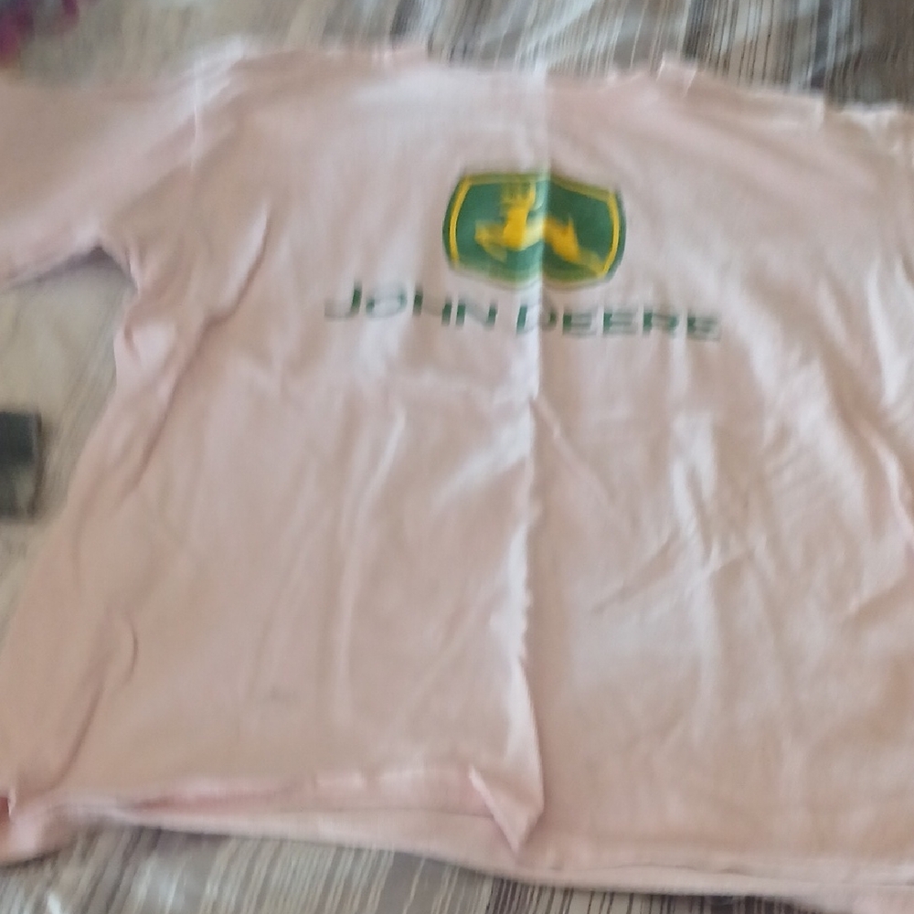 John Deere Light Pink Tee with Green & Yellow Logo